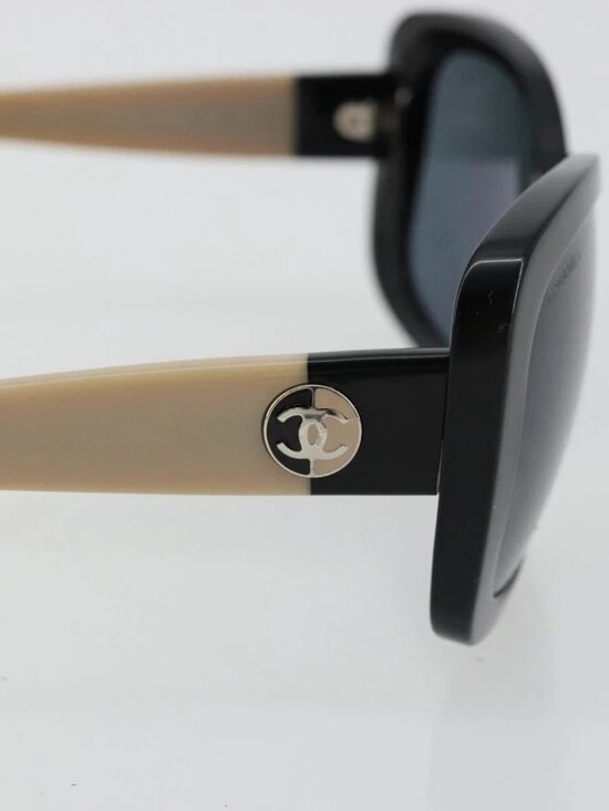 CHANEL COCO Mark Sunglasses plastic Beige Black CC Auth 179322 main image 7